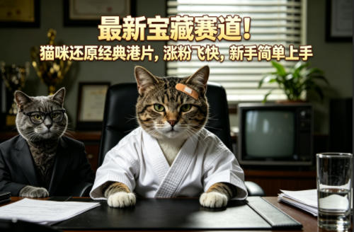 最新宝藏赛道！猫咪还原经典港片，涨粉飞快，新手简单上手-优创圈
