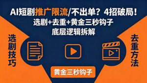 AI短剧推广总被限流、不出单?4招选剧+去重技巧+黄金三秒钩子,手把手拆解底层逻辑-优创圈