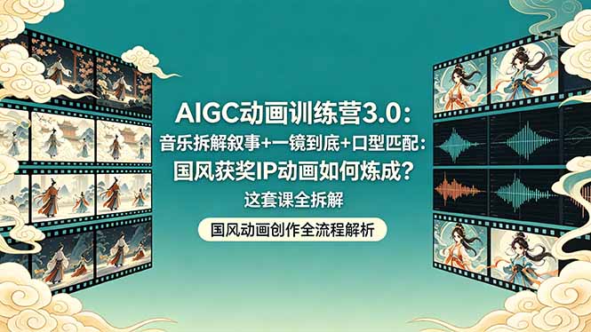 AIGC动画训练营3.0：音乐拆解叙事+一镜到底+口型匹配：国风获奖IP动画如何炼成？这套课全拆解-优创圈