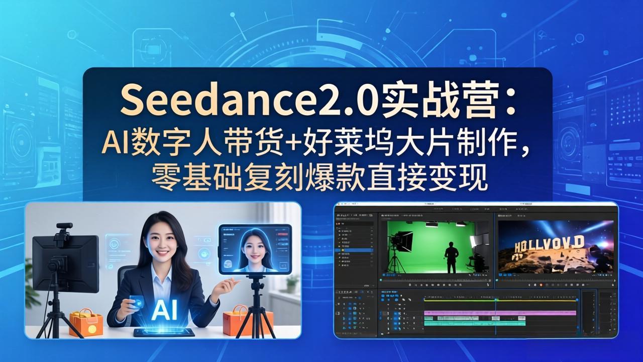 Seedance2.0实战营：AI数字人带货+好莱坞大片制作，零基础复刻爆款直接变现