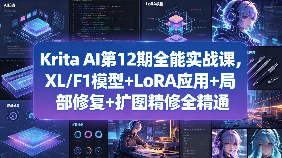 Krita AI第12期全能实战课，XL/F1模型+LoRA应用+局部修复+扩图精修全精通-优创圈
