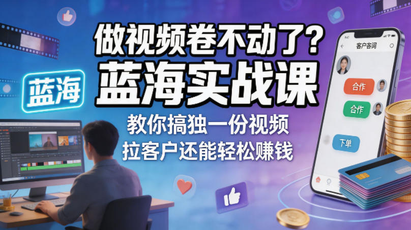 做视频卷不动了？蓝海实战课教你搞独一份视频，拉客户还能轻松賺钱！【原创双语字幕】-优创圈