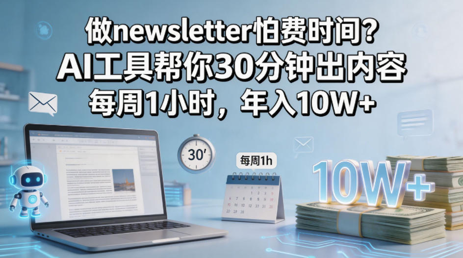 做newsletter怕费时间？AI工具帮你30分钟出内容，每周1小时，年入10W+！【原创双语字幕】-优创圈