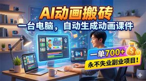 AI动画搬砖，一台电脑，自动生成动画课件，一单800+  永不失业副业项目！-优创圈