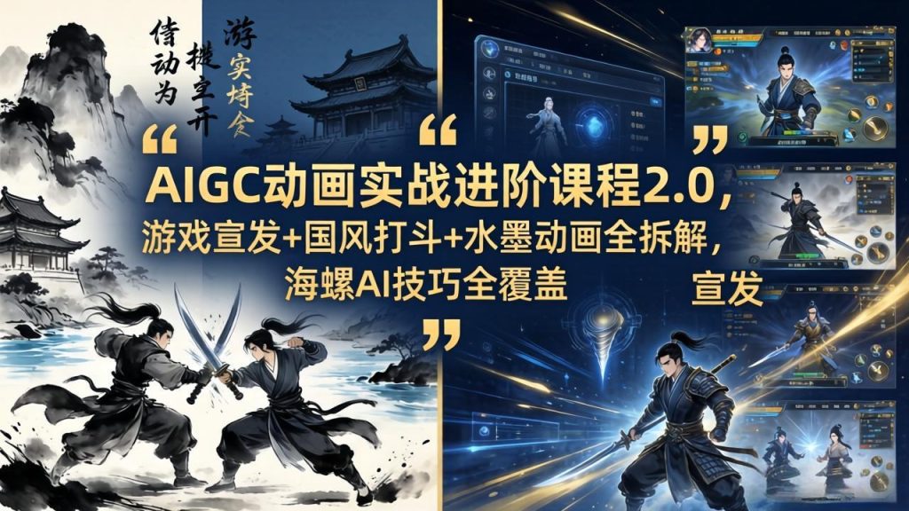 AIGC动画实战进阶课程2.0，游戏宣发+国风打斗+水墨动画全拆解，海螺AI技巧全覆盖-优创圈