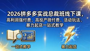 2026拼多多实战总裁班线下课，高利润强付费、高投产微付费、活动玩法、暴力起店一站式教学-优创圈