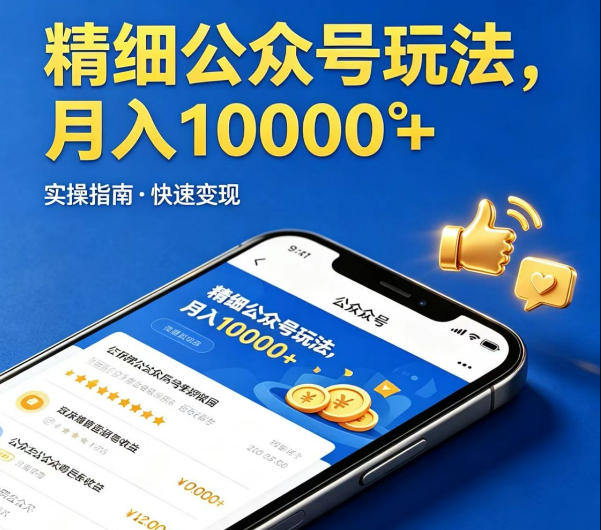 精细化公众号玩法，我们给你提供文章，你来负责发布，收益可观，月入1W+【揭秘】-优创圈