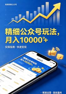 精细公众号玩法，月入10000+，实操指南，快速变现-优创圈