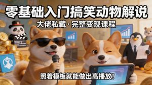 零基础入门搞笑动物解说，大佬私藏完整变现课程，照着模板就能做出高播放-优创圈