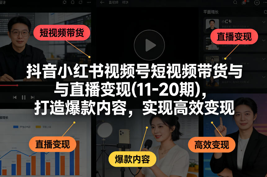 抖音小红书视频号短视频带货与直播变现(10-21期)，打造爆款内容，实现高效变现（更新05月）-优创圈
