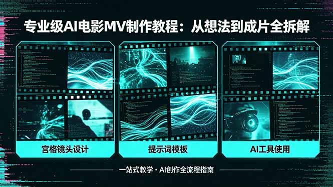 专业级AI电影MV制作教程，从想法到成片全拆解，宫格镜头+提示词模板+AI工具一站式教学-优创圈