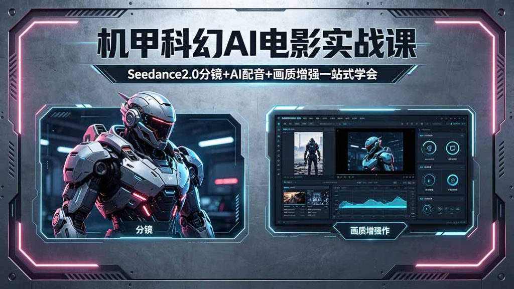 机甲科幻 AI 电影实战课，Seedance2.0 分镜 + AI 配音 + 画质增强一站式学会-优创圈
