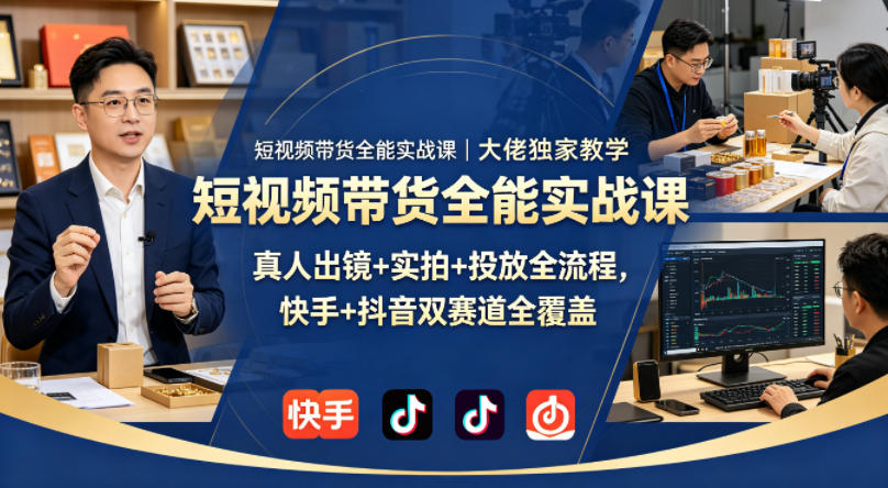 短视频带货全能实战课｜大佬独家教学，真人出镜+实拍+投放全流程，快手+抖音双赛道全覆盖-优创圈