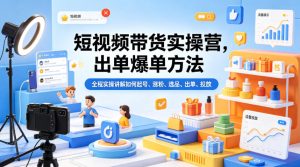 短视频带货实操营，出单爆单方法，全程实操讲解如何起号、涨粉、选品、出单、投放-优创圈