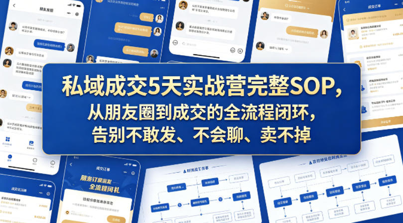 私域成交5天实战营完整SOP，从朋友圈到成交的全流程闭环，告别不敢发、不会聊、卖不掉-优创圈
