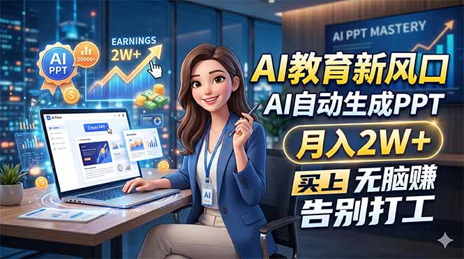 AI教育新风口，AI自动生成PPT，月入2W+，无脑赚，告别打工-优创圈