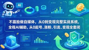 不露脸做自媒体，从0到变现完整实战系统，全程AI辅助，从0起号、涨粉、引流、变现全套闭环-优创圈