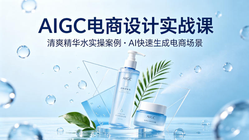AIGC电商设计实战课，以清爽精华水为实操案例，教你用AI快速生成电商场景-优创圈