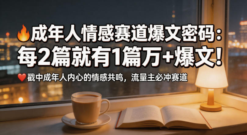 公众号流量主成年人情感心理赛道，流量最大，受众最广的主流赛道之一，平均每2篇就有1篇万爆文章-优创圈