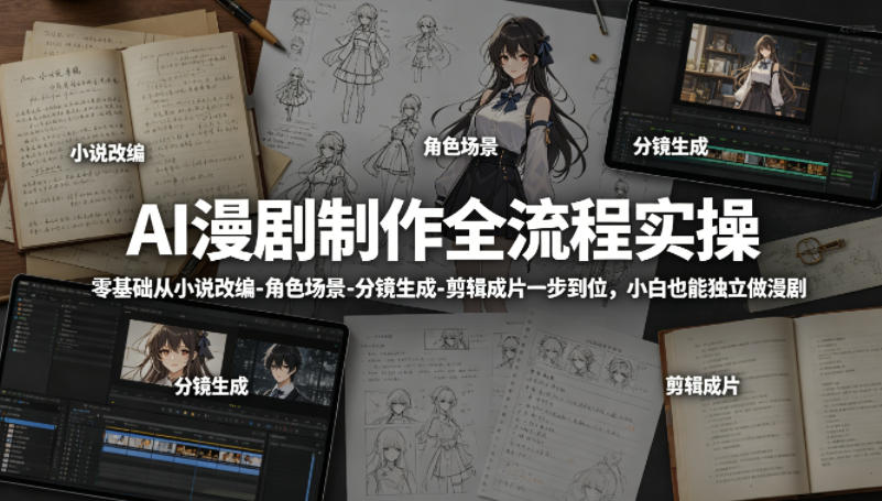 AI漫剧制作全流程实操，零基础从小说改编-角色场景-分镜生成-剪辑成片一步到位，小白也能独立做漫剧-优创圈