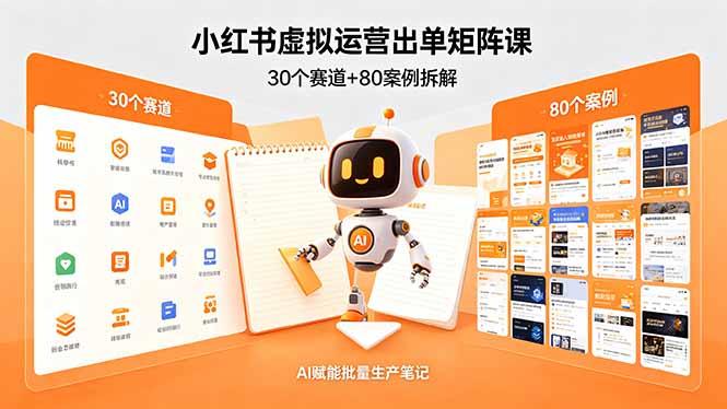 小红书虚拟运营出单矩阵课：30个赛道+80案例拆解，AI赋能批量生产笔记-优创圈