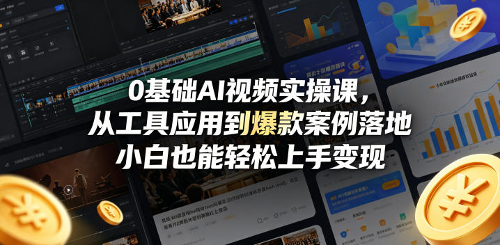 0基础AI视频实操课，从工具应用到爆款案例落地，小白也能轻松上手变现-优创圈
