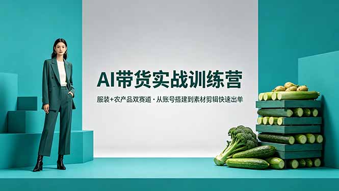 AI带货实战训练营，服装+农产品双赛道，从账号搭建到素材剪辑快速出单-优创圈