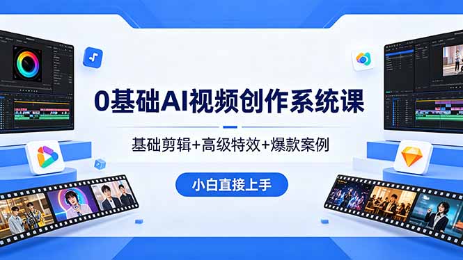 0基础AI视频创作系统课，基础剪辑+高级特效+爆款案例，小白直接上手-优创圈
