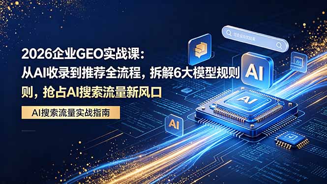 2026 企业GEO实战课：从AI收录到推荐全流程，拆解6大模型规则，抢占 AI 搜索流量新风口-优创圈