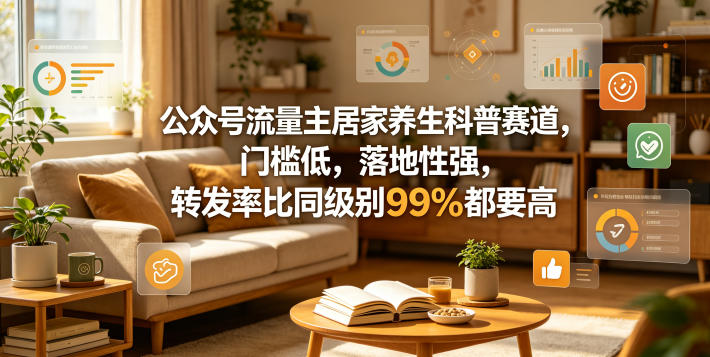 公众号流量主居家养生科普赛道，门槛低，落地性强，转发率比同级别99％都要高-优创圈