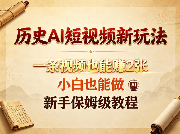 历史AI短视频新玩法，一条视频也能賺2张，小白也能做，新手保姆级教程-优创圈