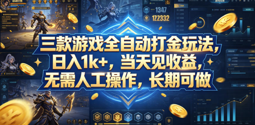 三款游戏全自动打金玩法，日入1k+，当天见收益，无需人工操作，长期可做【揭秘】-优创圈