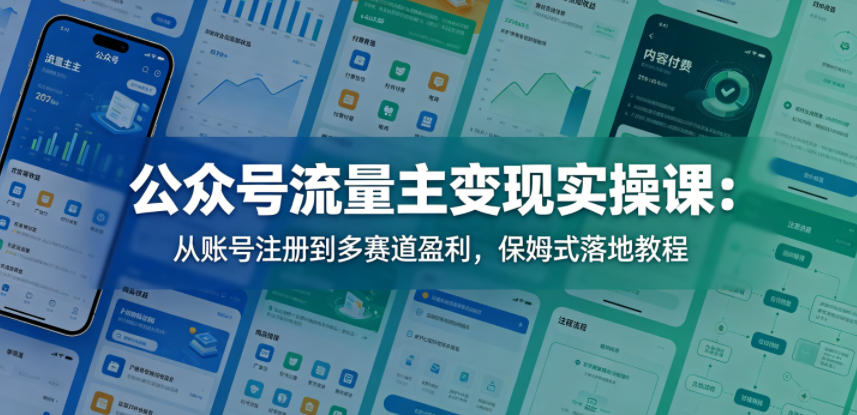 公众号流量主变现实操课：从账号注册到多赛道盈利，保姆式落地教程-优创圈