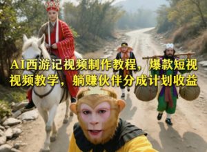 AI西游记视频制作教程，爆款短视频教学，躺賺伙伴分成计划收益-优创圈