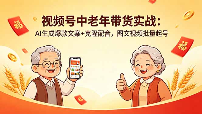 视频号中老年带货实战：AI生成爆款文案+克隆配音，图文视频批量起号-优创圈