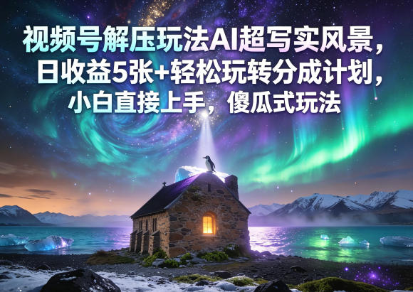 视频号解压玩法AI超写实风景，日收益5张+轻松玩转分成计划，小白直接上手，傻瓜式玩法-优创圈