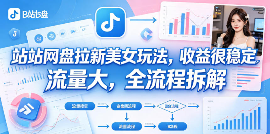 B站网盘拉新美女玩法，收益很稳定，流量大，全流程拆解-优创圈