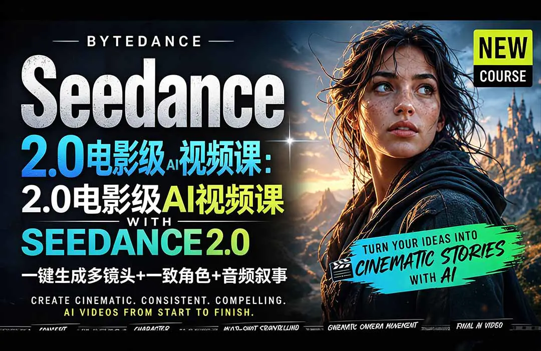 Seedance 2.0电影级AI视频课:一键生成多镜头+一致角色+音频叙事