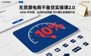 无货源电商不备货实操课2.0，2026年布局，从0到1全网最低10%费比全链路打法【更新26年5月】-优创圈