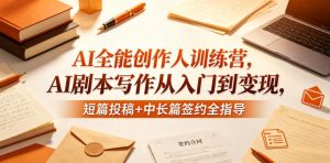 AI全能创作人训练营,AI剧本写作从入门到变现,短篇投稿+中长篇签约全指导-优创圈