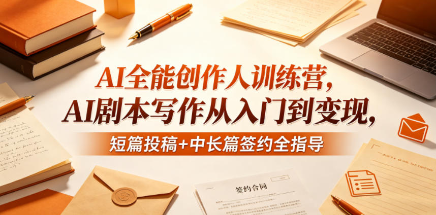 AI全能创作人训练营，AI剧本写作从入门到变现，短篇投稿+中长篇签约全指导-优创圈