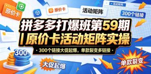 拼多多打爆班第59期｜原价卡活动矩阵实操，300个链接大促起爆，单款裂变多链接-优创圈