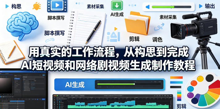 用真实的工作流程，从构思到完成AI短视频和网络剧视频生成制作教程-中英字幕-优创圈