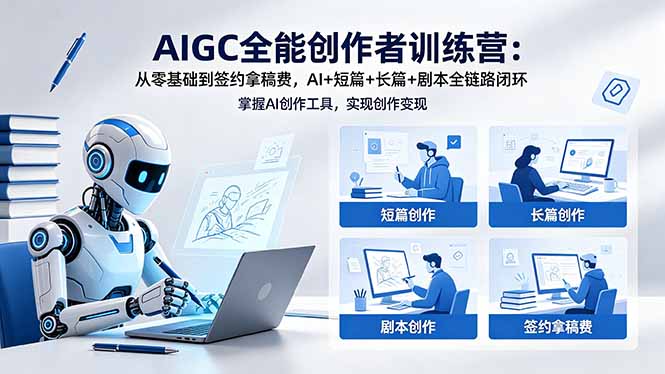 AIGC全能创作者训练营：从零基础到签约拿稿费，AI+短篇+长篇+剧本全链路闭环-优创圈