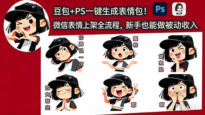 豆包+PS一键生成表情包！微信表情上架全流程，新手也能做被动收入-优创圈