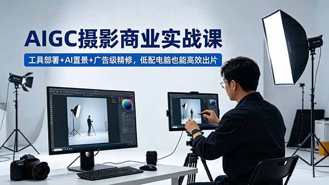 AIGC 摄影商业实战课，工具部署+AI置景+广告级精修，低配电脑也能高效出片-优创圈