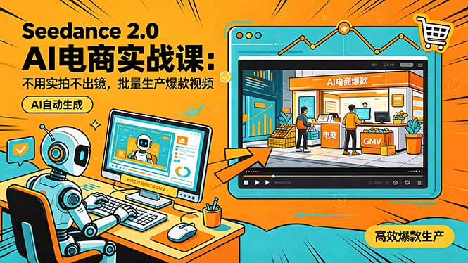 Seedance 2.0 AI电商实战课：不用实拍不出镜，批量生产爆款视频打爆GMV-优创圈