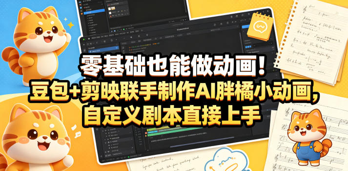 零基础也能做动画！豆包+剪映联手制作AI胖橘小动画，自定义剧本直接上手-优创圈