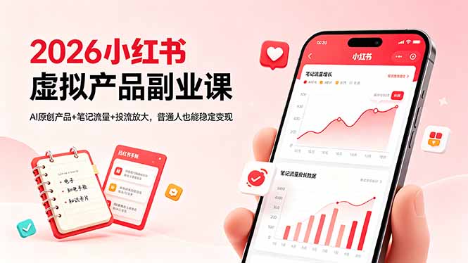 2026小红书虚拟产品副业课，AI原创产品+笔记流量+投流放大，普通人也能稳定变现-优创圈