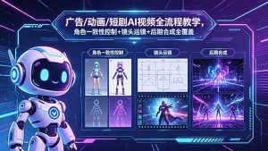 广告/动画/短剧AI视频全流程教学,角色一致性控制+镜头运镜+后期合成全覆盖-优创圈